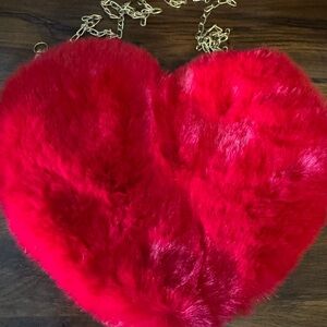 Red Heart-Shaped Faux Fur Bag